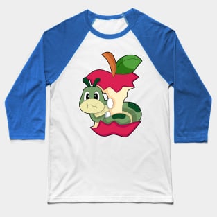 Caterpillar Eating Apple Baseball T-Shirt